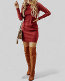 Racing Red Ribbed Knit Mini Dress