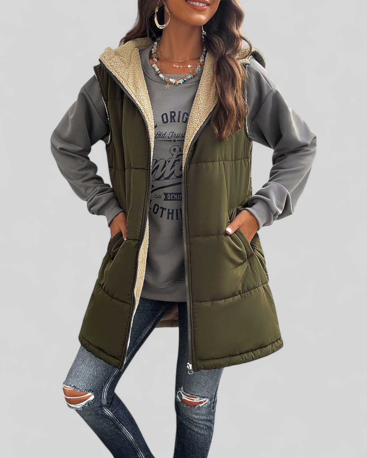 Hooded Padded Vest with Pockets