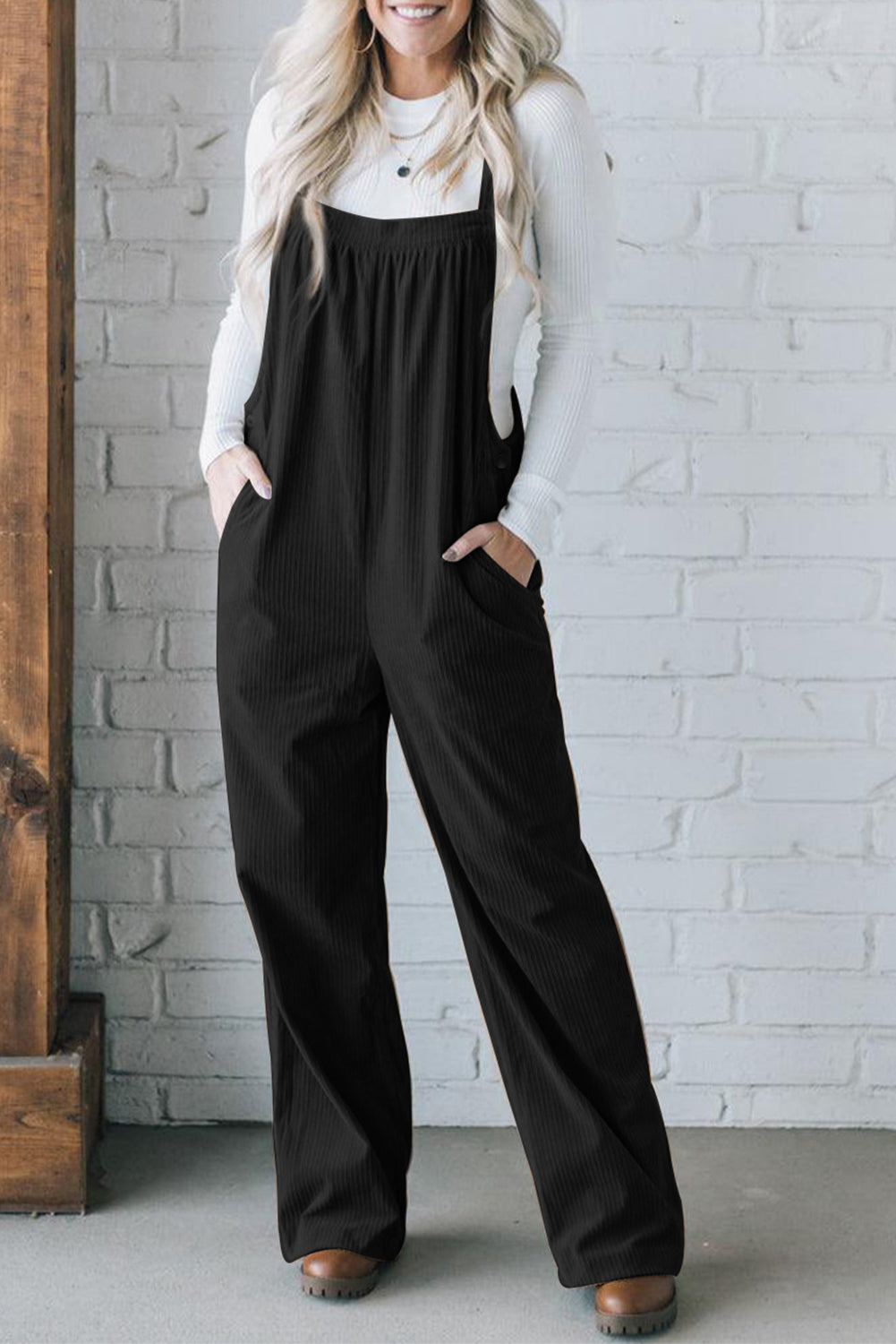 Gray Morn Solid Pocketed Loose Fit Corduroy Overall