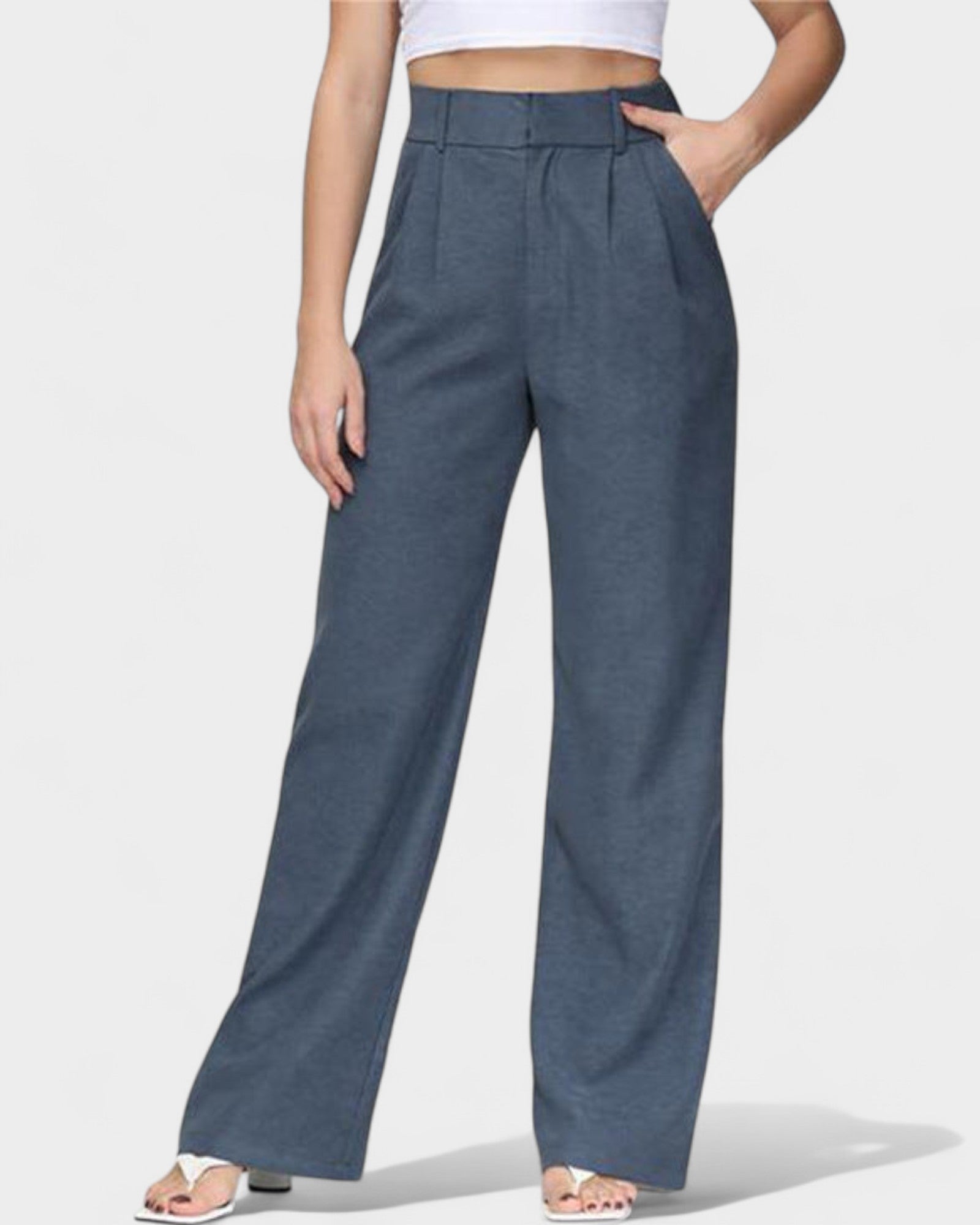 High-Waist Wide-Leg Trousers with Pockets