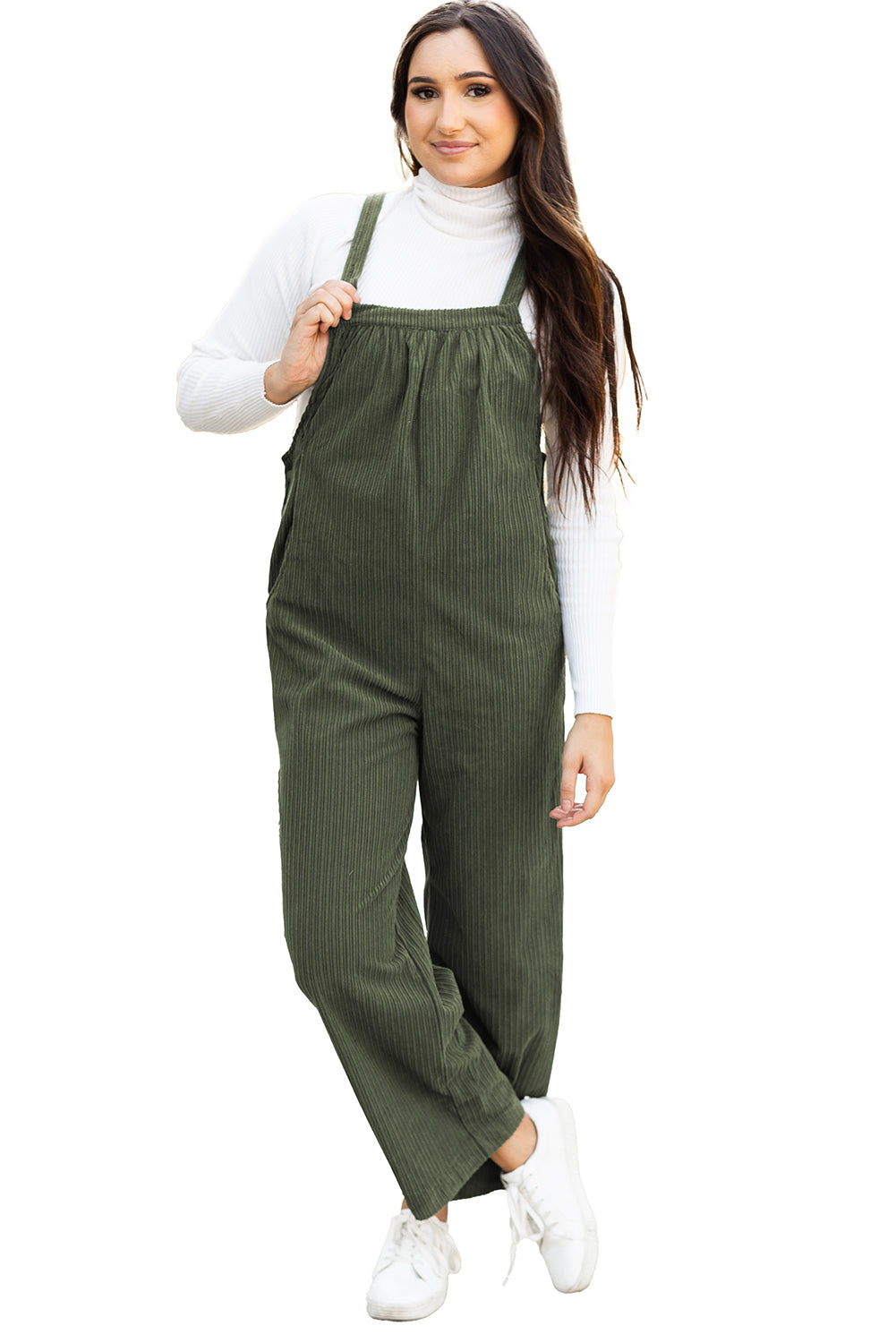 Gray Morn Solid Pocketed Loose Fit Corduroy Overall