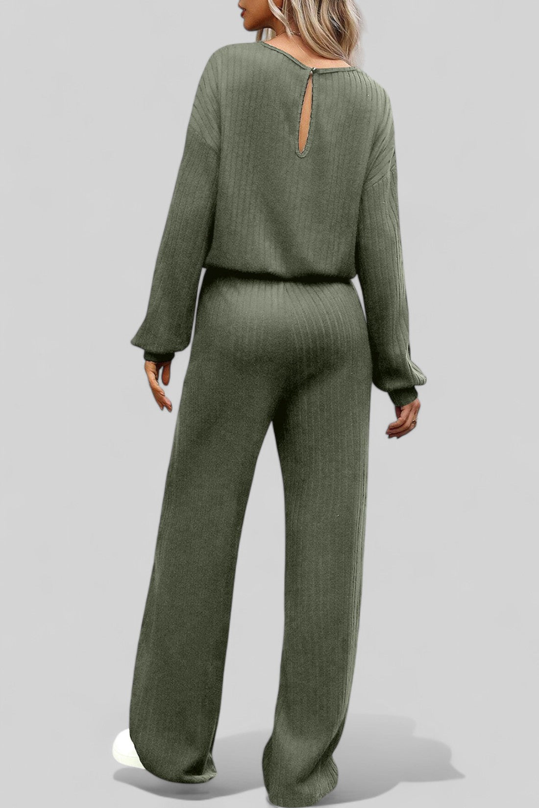 Ribbed Knit Jumpsuit with Keyhole Back