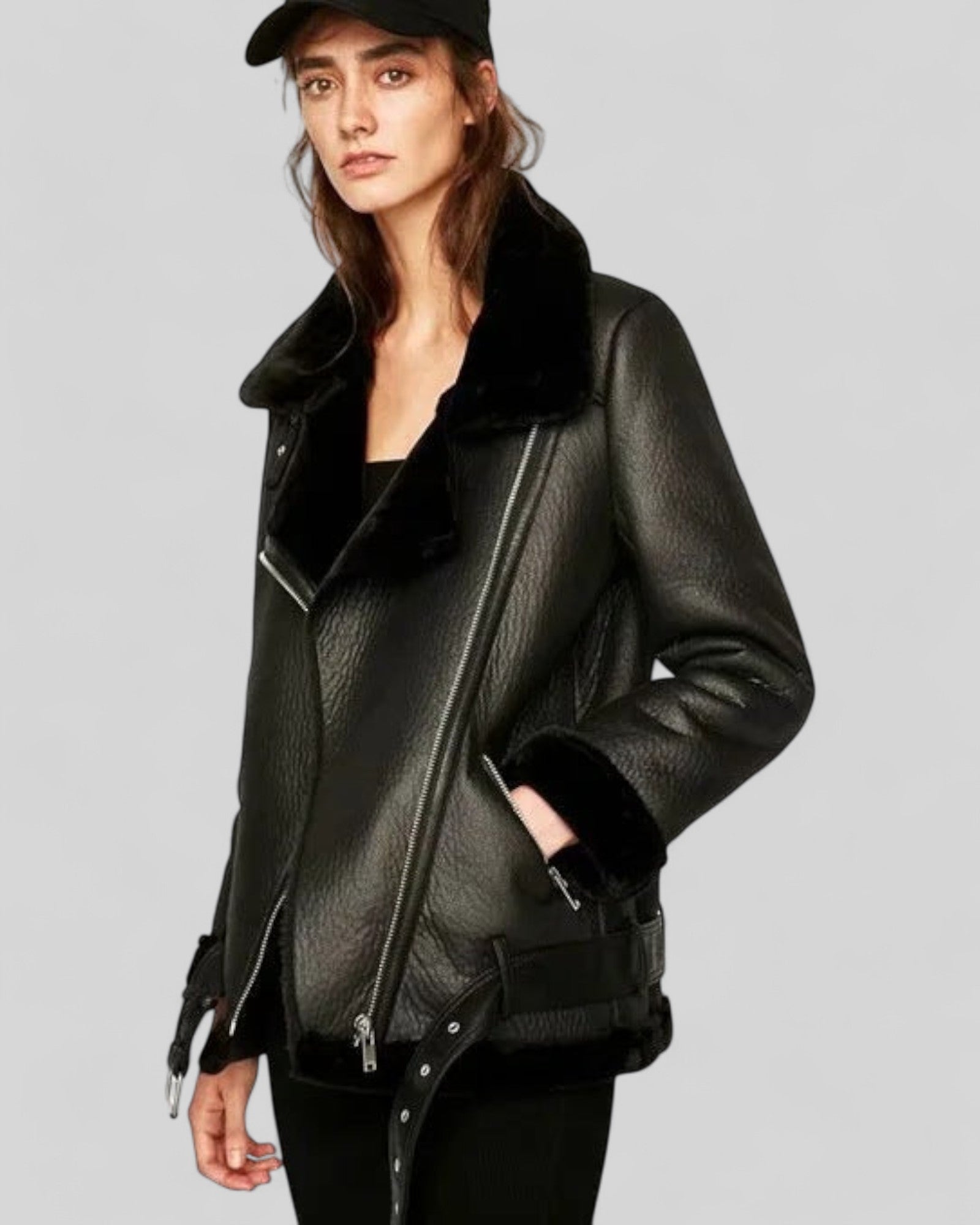 Trendy Belted Leather Jacket