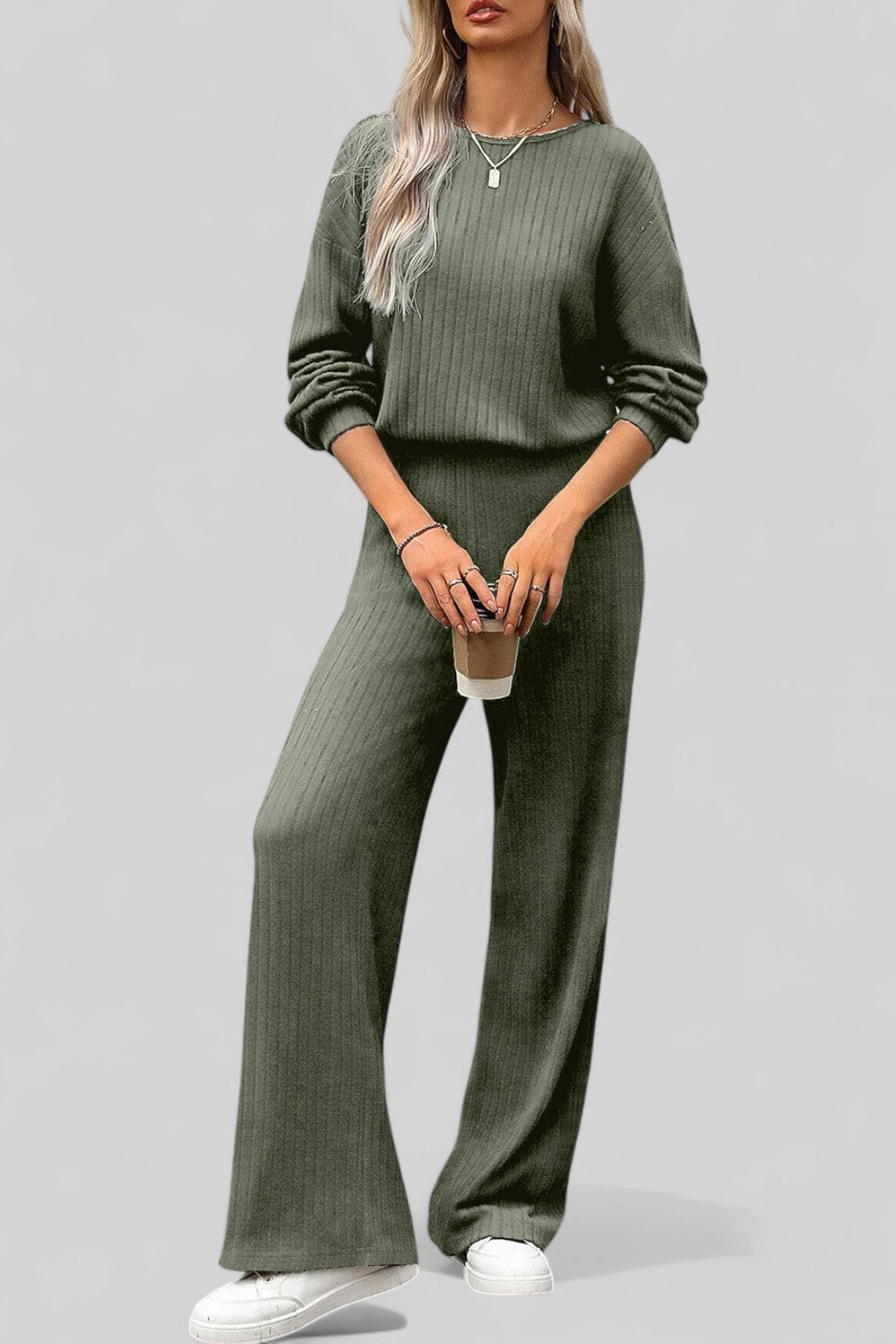 Ribbed Knit Jumpsuit with Keyhole Back