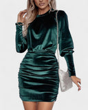 Glamorous Green Velvet Puff Sleeve Bodycon Dress