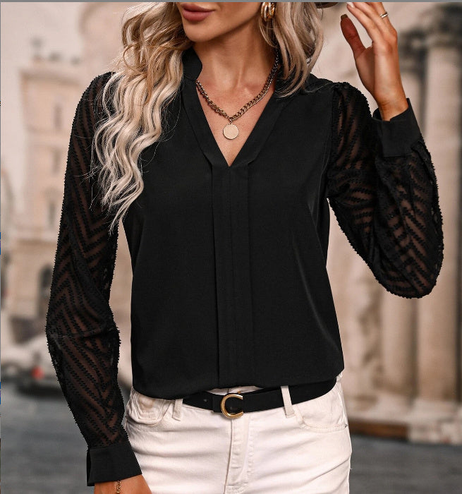 V-Neck Lace Stitching Top