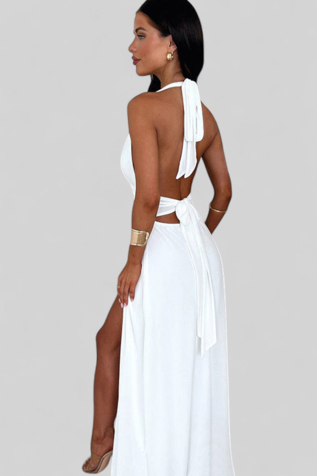 Halterneck V-Neck Slit Dress