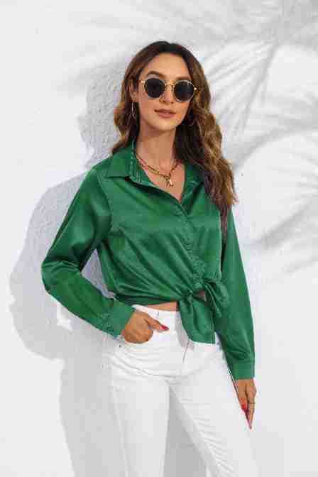 Solid Color Satin Long Sleeve Blouse