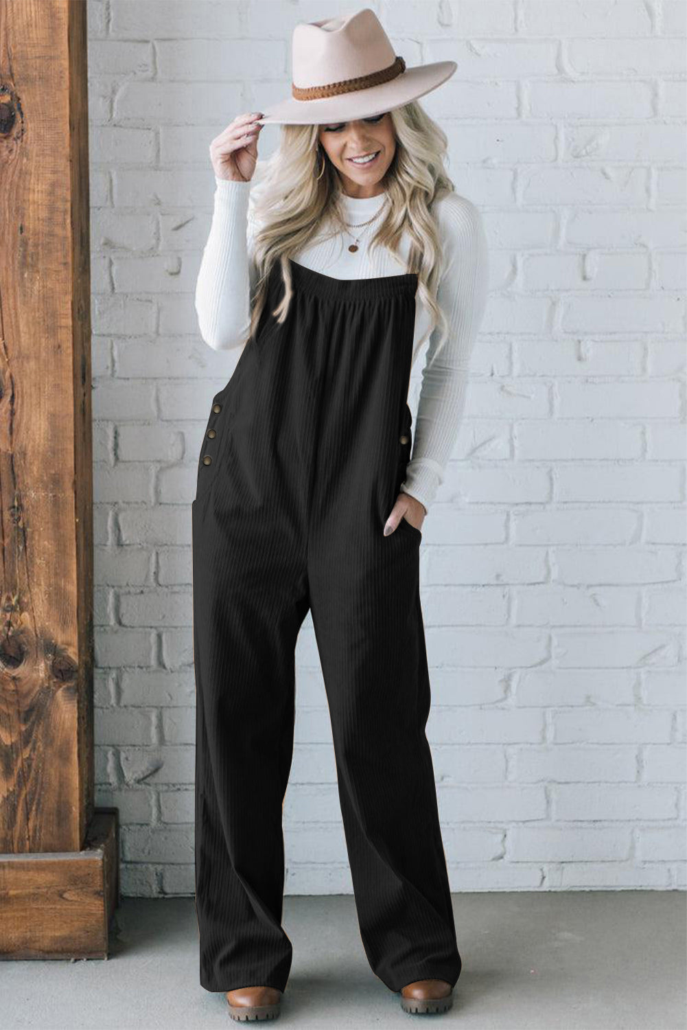 Gray Morn Solid Pocketed Loose Fit Corduroy Overall