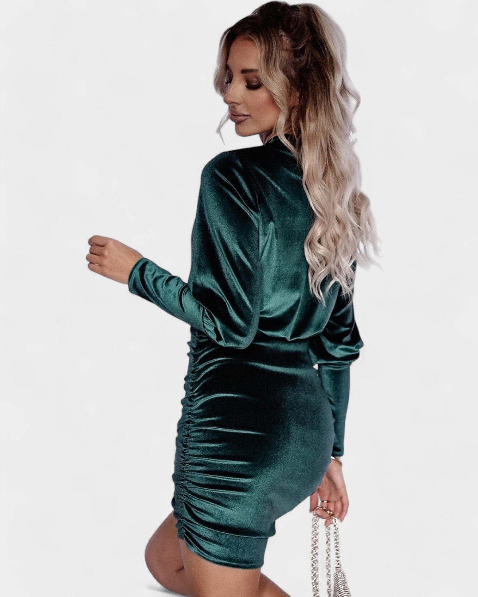 Glamorous Green Velvet Puff Sleeve Bodycon Dress